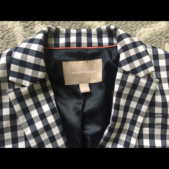 Sz 0 Banana Republic Checker Blazer Navy RN 54023 - Picture 4 of 8